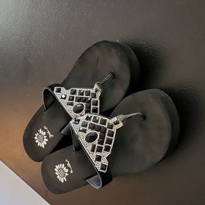 Yellow box rhinestone flip flops